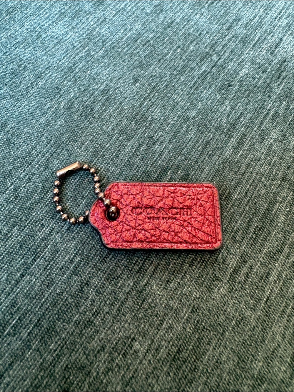 Coach Leather Key Chain Charm Hang Tag Metallic Red With Gray Hardware